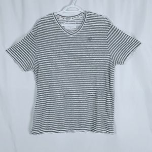 Guess V-Neck Burnout T-Shirt Gray White Stripe XL